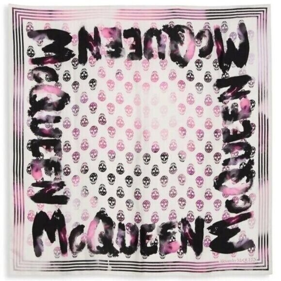 Alexander McQueen Watercolor Skull-Print Silk Scarf